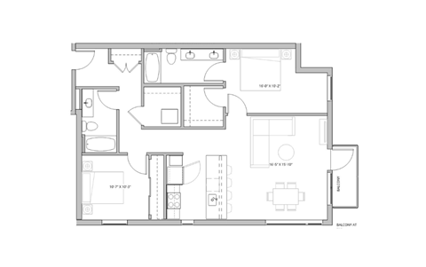floor plan of the apartment with bedroom and living room on the second floor